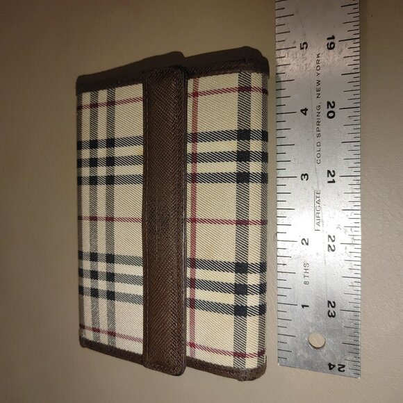 Burberry Nova Wallets Vintage Checkered Brown Coin Pouch Tri Fold Card Slots - Picture 7 of 16